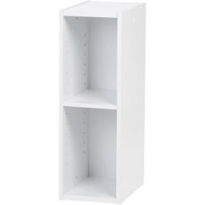 imageIRIS USA Inc 2Tier Cubby Storage Bookshelf with Adjustable Shelves 14quot Width Stackable Easy Assembly Space Saving Shelving Unit Bookcase Walnut BrownWhiteWhite