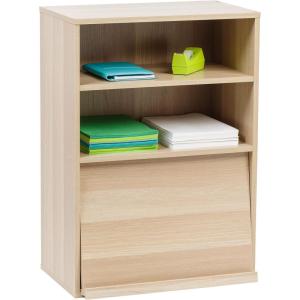 imageIRIS USA Inc 2Tier Wooden Shelf with Pocket Doors Stylish Stackable Shelving Unit with 2 Retractable Flap Doors for Additional Photo Record Picture Storage Off WhiteLight Brown