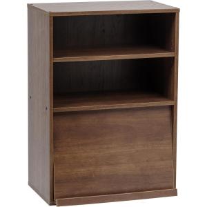 imageIRIS USA Inc 2Tier Wooden Shelf with Pocket Doors Stylish Stackable Shelving Unit with 2 Retractable Flap Doors for Additional Photo Record Picture Storage Off WhiteDark Brown