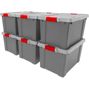 imageIRIS USA 5 Gallon Lockable Storage Totes with Lids 6 Pack  Gray HeavyDuty Durable Stackable Containers Large Garage Organizing Bins Moving Tubs Rugged Sturdy Equipment Utility Tool Box19 Gal  6 Pack