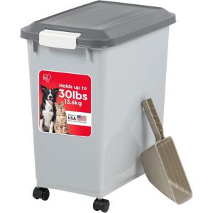 imageIRIS USA Dog Food Storage Container 40 lbs Wheels Airtight Lid Scoop Gray  Extra Sticky Lint Roller Value Pack Comes with Storage Box Standard and THandle Roller Refills 1260 Sheets TotalGrayDark Gray