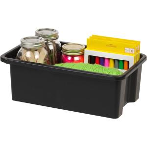 imageIRIS USA Plastic Storage Bins Containers Large 4 Pack Sensory Bin Craft Storage Craft Organizers and Storage Organizing Container for Home Office and School Supplies Stackable PastelBlack