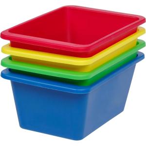 imageIRIS USA Plastic Storage Bins Containers Large 4 Pack Sensory Bin Craft Storage Craft Organizers and Storage Organizing Container for Home Office and School Supplies Stackable PastelPrimary