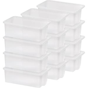 imageIRIS USA Plastic Storage Bins Containers Large 4 Pack Sensory Bin Craft Storage Craft Organizers and Storage Organizing Container for Home Office and School Supplies Stackable PastelClear