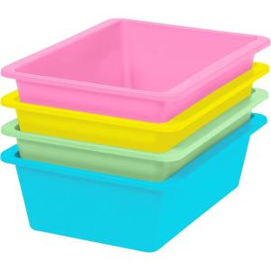 imageIRIS USA Plastic Storage Bins Containers Large 4 Pack Sensory Bin Craft Storage Craft Organizers and Storage Organizing Container for Home Office and School Supplies Stackable PastelPastel