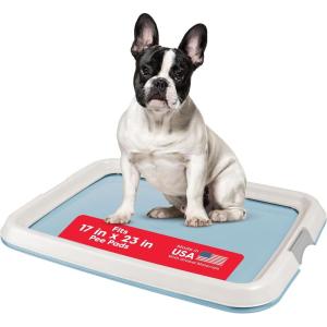 imageIRIS USA Pee Pad Holder for Puppy Training Secured Latches NonSkid Feet Fits 22quotx22quot Pads Dark Gray  100 Puppy Pads Leak Proof Quick Dry 6Layer Absorbent Design 22quotx22quotBlue