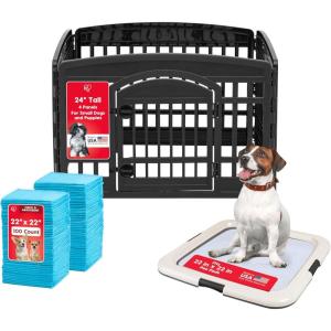 imageIRIS USA 24quot 4Panel Dog Playpen with Door 35 x 35 x 24  Pee Pads for Dogs  Puppy Essentials Quick Dry Leak Proof  Pee Pad Holder  for Potty Training Regular Sized Dog