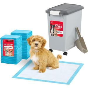 imageIRIS USA Dog Food Storage Container with Wheels Airtight Lid 2Cup Scoop Up to 30 Pounds Pet Food Storage  Pee Pads for Dogs  Puppy Essentials Quick Dry Leak Proof 22quot x 22quot White