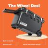 imageBundle of IRIS USA 64 QT Wheeled HeavyDuty Cooler for Camping ampamp Road Trips Gray  WOOZOO Cordless Personal Fan with Tripod LED Light USBC Mosquito Tray for Outdoor Use BlackCooler  Fan