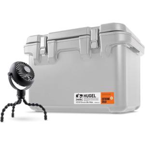 imageBundle of IRIS USA 44 QT HeavyDuty Cooler for Camping ampamp Tailgating Light Gray  WOOZOO Cordless Personal Fan with Tripod LED Light USBC Mosquito Tray for Outdoor Use Black