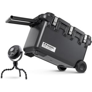 imageBundle of IRIS USA 64 QT Wheeled HeavyDuty Cooler for Camping ampamp Road Trips Gray  WOOZOO Cordless Personal Fan with Tripod LED Light USBC Mosquito Tray for Outdoor Use BlackCooler  Fan
