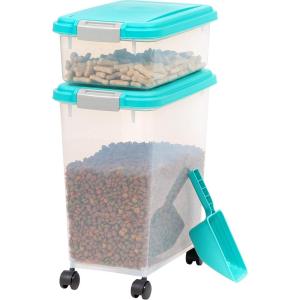 imageIRIS USA Dog Food Storage Container 30 lbs ampamp 11 lbs Combo Cat Food Storage Container Dog Treat Container Airtight Stackable 2Cup Scoop Wheels Easy Mobility Seafoam Blue