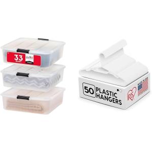 image50Pack Plastic Clothes Hangers  33 Qt Underbed Storage Bin Set  Flexible Hangers with Hooks ampamp Stackable Buckled Organizers for Closet Dorm Bedroom  3Pack Storage White