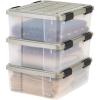 imageIRIS USA 16 Qt Storage Bins with Gasket Seal Lid 3 Pack  BPAFree Heavy Duty Moving Containers Tight Latch Weather Proof Tote WEATHERPRO  ClearChrome27 Qt  3 Pack