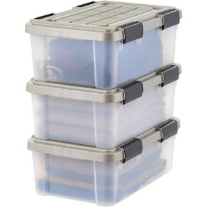 imageIRIS USA 16 Qt Storage Bins with Gasket Seal Lid 3 Pack  BPAFree Heavy Duty Moving Containers Tight Latch Weather Proof Tote WEATHERPRO  ClearChrome16 Qt  3 Pack