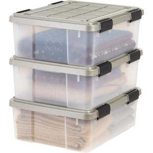 imageIRIS USA 16 Qt Storage Bins with Gasket Seal Lid 3 Pack  BPAFree Heavy Duty Moving Containers Tight Latch Weather Proof Tote WEATHERPRO  ClearChrome27 Qt  3 Pack