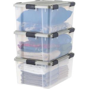 imageIRIS USA 16 Qt Storage Bins with Gasket Seal Lid 3 Pack  BPAFree Heavy Duty Moving Containers Tight Latch Weather Proof Tote WEATHERPRO  ClearChrome60 Qt  3 Pack