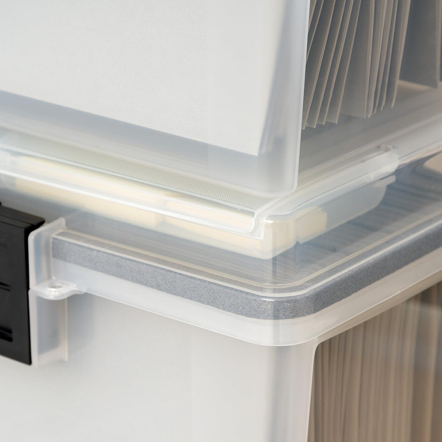 imageIRIS USA Portable File Box With Handle Slim wOrganizer Lid Plastic File Organizer Box for Letter Files Hanging Filing Folder Organizer Lockable Secure Buckle BlackAirtight  Clear  4 Pack