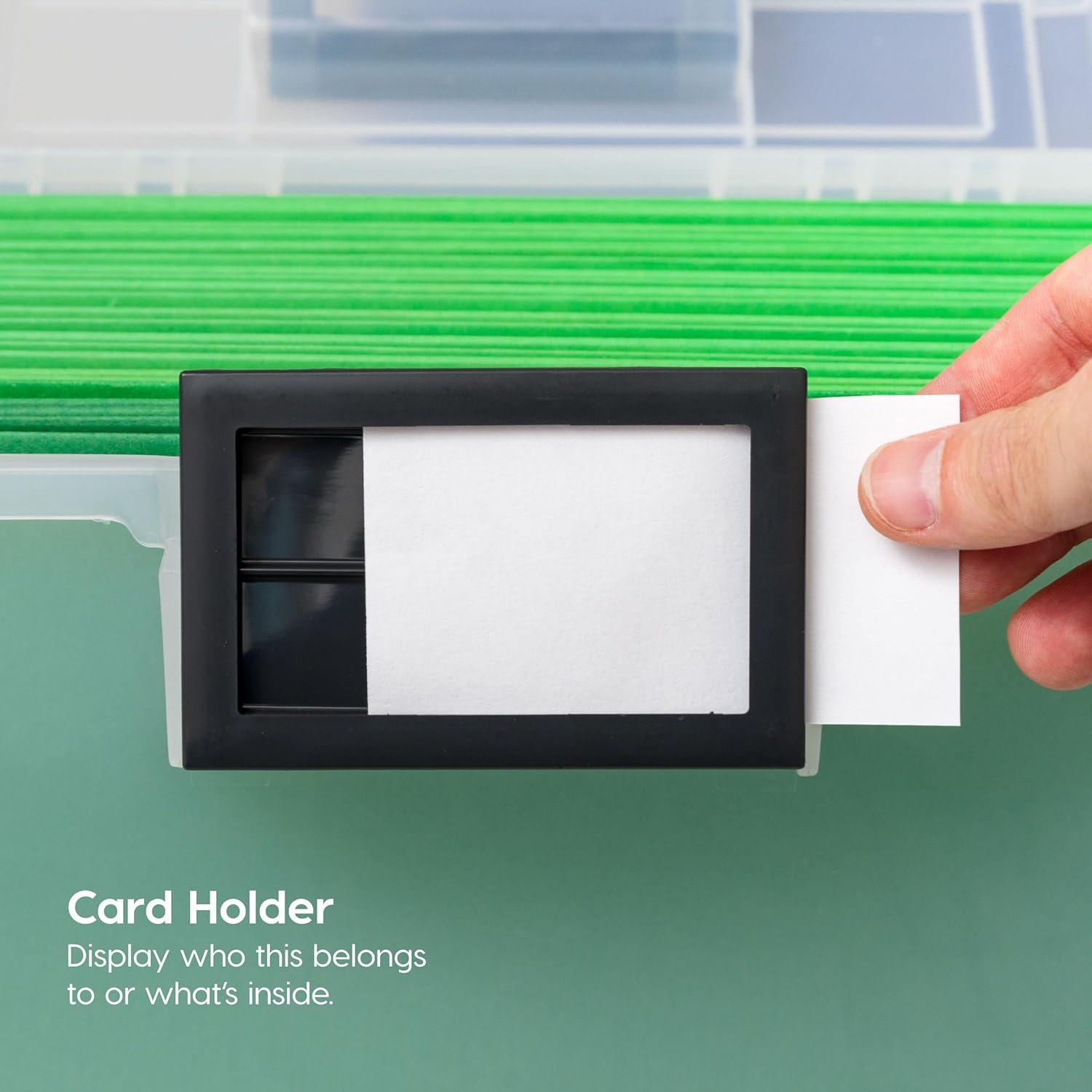 imageIRIS USA Portable File Box With Handle Slim wOrganizer Lid Plastic File Organizer Box for Letter Files Hanging Filing Folder Organizer Lockable Secure Buckle BlackAirtight  Clear  4 Pack