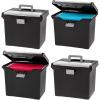 imageIRIS USA Portable File Box With Handle Slim wOrganizer Lid Plastic File Organizer Box for Letter Files Hanging Filing Folder Organizer Lockable Secure Buckle BlackBlack  4 Pack