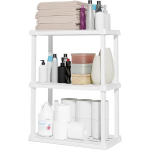 imageIRIS USA 4Shelf Light Duty Plastic Storage Shelves 200lb Capacity 48quot H x 24quot W x 12quot D Medium Modular Shelving Unit Storage Organizer for Bathroom Laundry Garage ampamp Home Storage Rack  White3Tier