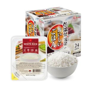 imageIRIS Instant White Rice 24 Pack Ultra Premium Japanese Short Grain Sushi Sticky Rice Microwave for 80 seconds 12 Minutes Gluten Free Vegan Grown Polished and Packed in Japan