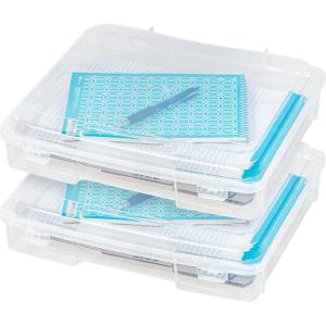 imageIRIS USA Board Game Storage Craft Organizer Box with SnapTight Latch Lid 2Pack Portable Plastic Case Bin for Puzzles Magazines Hobbies Art Supplies Fits 85quot x 11quot ampamp A4 Papers Thick Clear