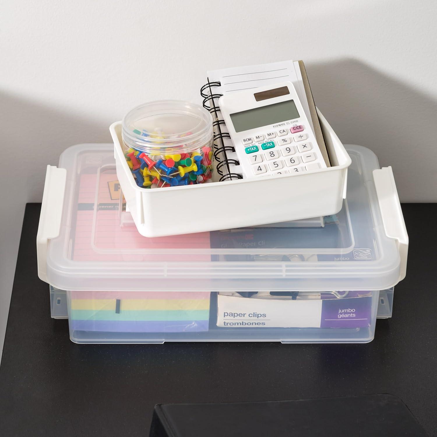 imageIRIS USA 1 Qt Plastic Storage Bins with Lids 2 Pack Craft Storage Container Sensory Bin Organizing Containers for Home Office ampamp Art Supplies Stackable WhiteWHITE LAYERED STACK  CARRY  2 LAYER 2 PACK