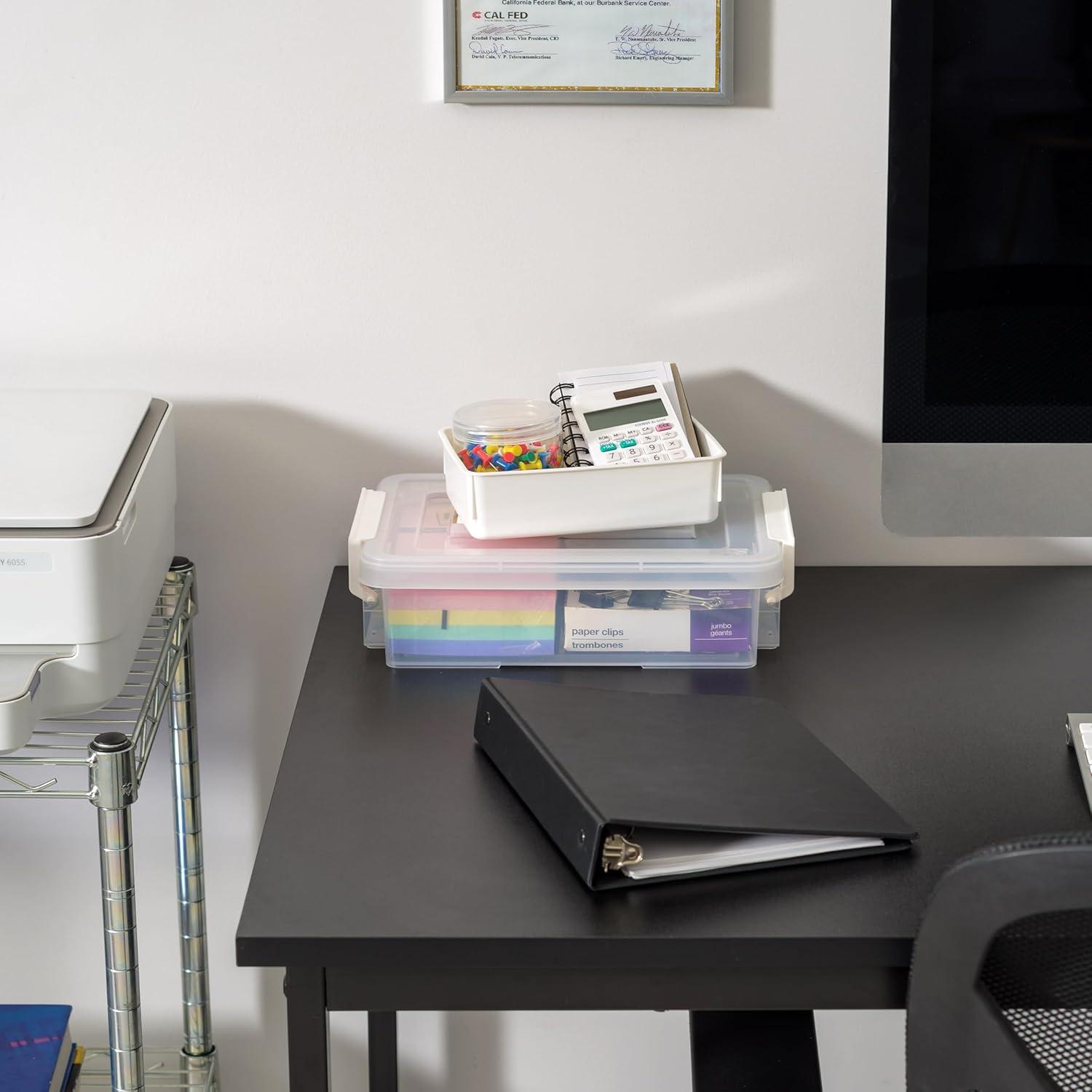 imageIRIS USA 1 Qt Plastic Storage Bins with Lids 2 Pack Craft Storage Container Sensory Bin Organizing Containers for Home Office ampamp Art Supplies Stackable WhiteWHITE LAYERED STACK  CARRY  2 LAYER 2 PACK