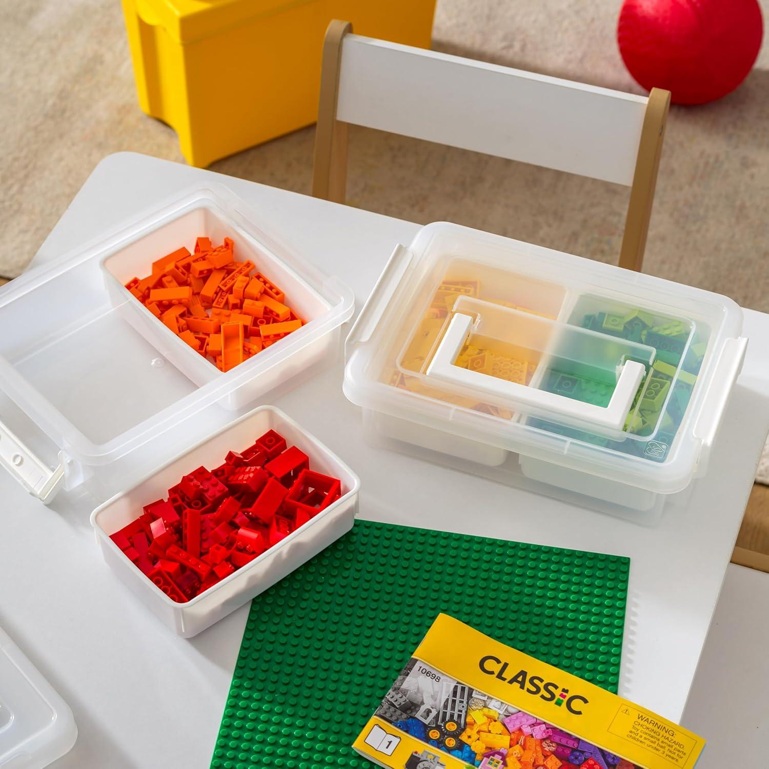 imageIRIS USA 1 Qt Plastic Storage Bins with Lids 2 Pack Craft Storage Container Sensory Bin Organizing Containers for Home Office ampamp Art Supplies Stackable WhiteWHITE LAYERED STACK  CARRY  2 LAYER 2 PACK