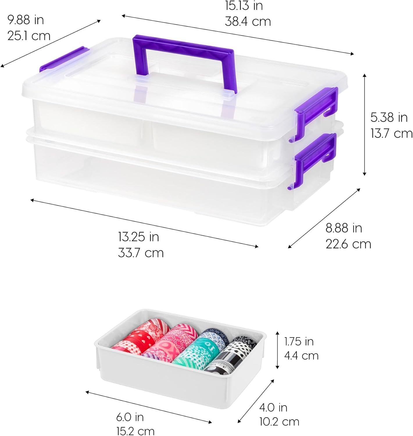 imageIRIS USA 1 Qt Plastic Storage Bins with Lids 2 Pack Craft Storage Container Sensory Bin Organizing Containers for Home Office ampamp Art Supplies Stackable WhiteLAYERED STACK  CARRY  2 LAYER