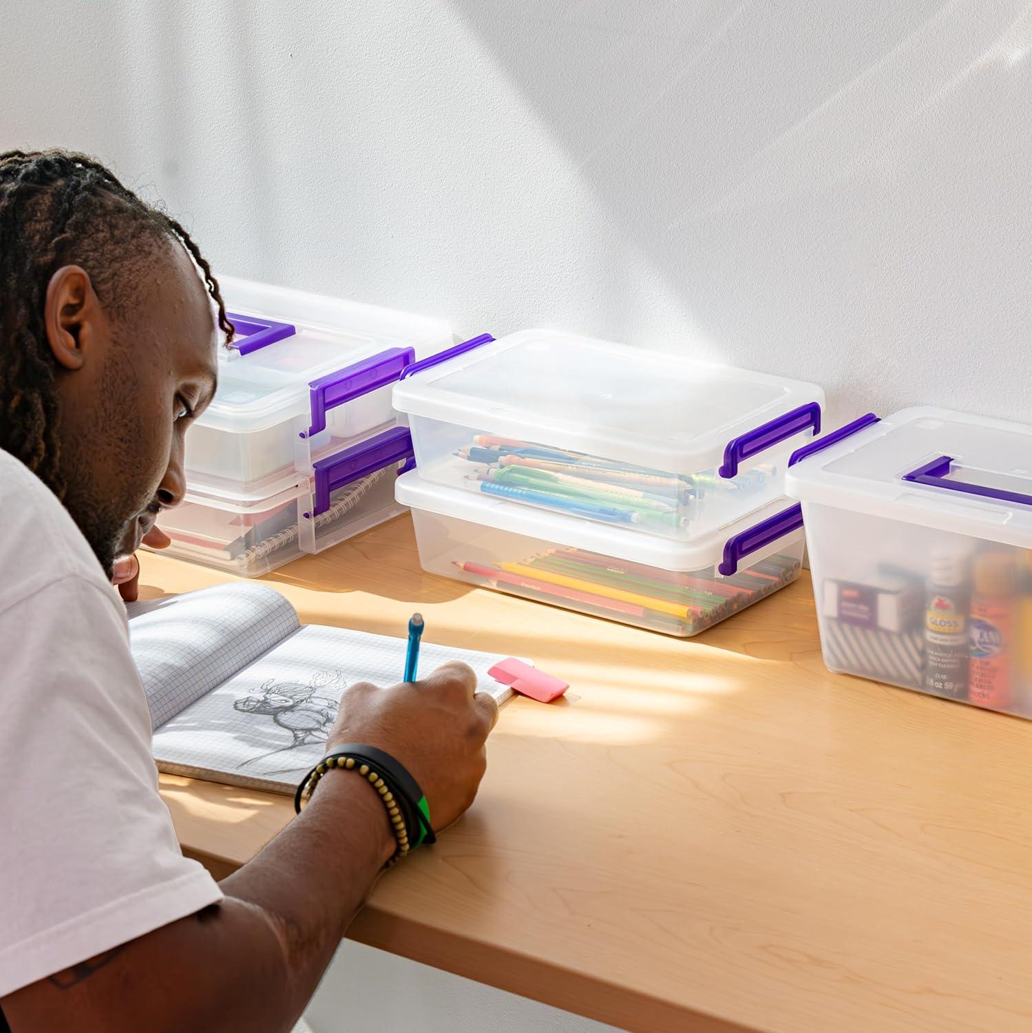 imageIRIS USA 1 Qt Plastic Storage Bins with Lids 2 Pack Craft Storage Container Sensory Bin Organizing Containers for Home Office ampamp Art Supplies Stackable WhiteSTACK  CARRY  6 PACK