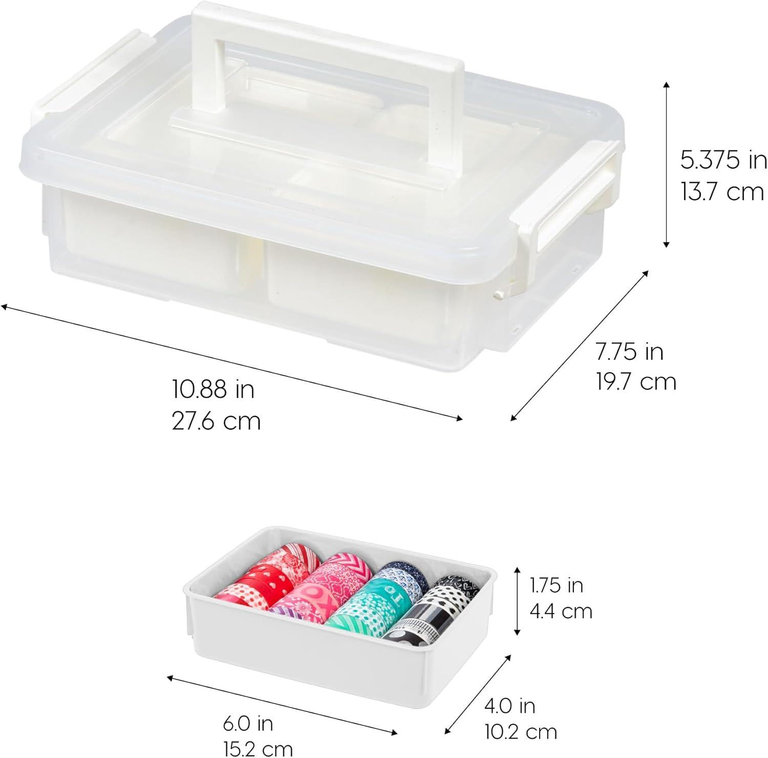 imageIRIS USA 1 Qt Plastic Storage Bins with Lids 2 Pack Craft Storage Container Sensory Bin Organizing Containers for Home Office ampamp Art Supplies Stackable WhiteWHITE LAYERED STACK  CARRY  2 LAYER 2 PACK