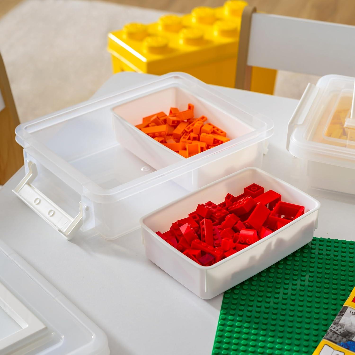 imageIRIS USA 1 Qt Plastic Storage Bins with Lids 2 Pack Craft Storage Container Sensory Bin Organizing Containers for Home Office ampamp Art Supplies Stackable WhiteWHITE LAYERED STACK  CARRY  2 LAYER 2 PACK