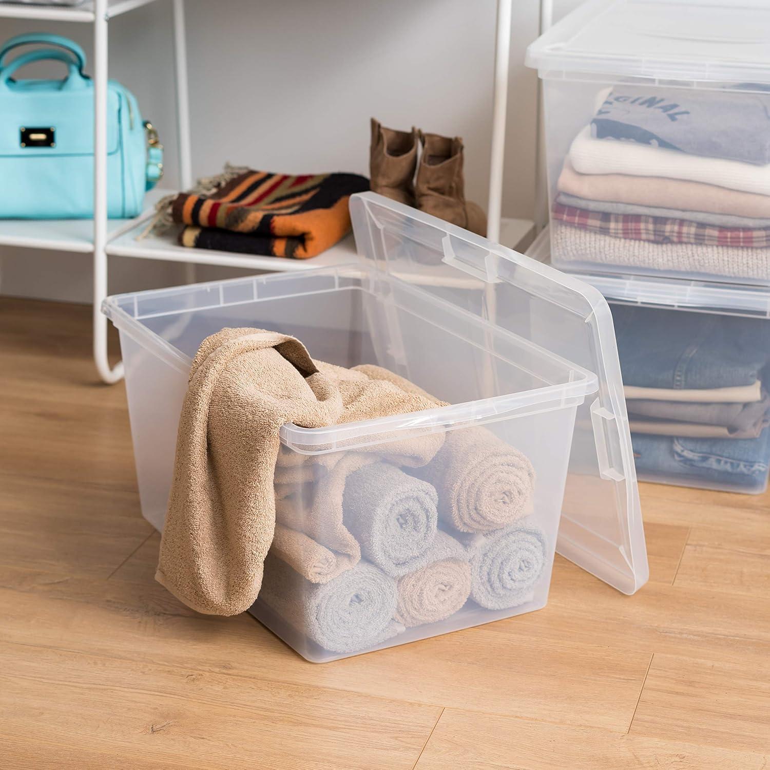 imageIRIS USA 4Pack Storage Bins with Lids 58 Quart Clear Stackable Containers Box Organize Shoes Closet Shelves Clothes Blankets Towels  BPAFree Plastic