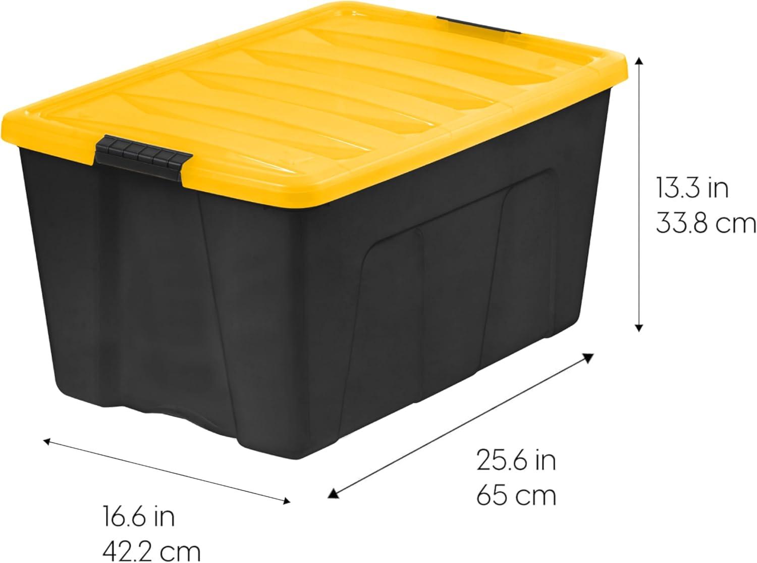 imageIRIS USA 72 Qt Stackable Plastic Storage Bins with Lids 6 Pack  BPAFree Made in USA  Garage Organizing Solution Latches Durable Nestable Containers Secure Pull Handle  BlackYellow72 Qt