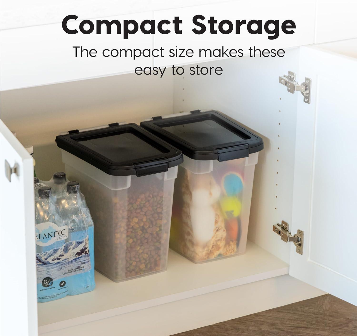 imageIRIS USA Airtight Dog Food Storage Container Up to 54 lbs Attachable Wheels For Dog Cat Bird and Other Pet Food Storage Bin Keep Fresh Translucent Body Easy Mobility 2 Pack BlackClearBlack