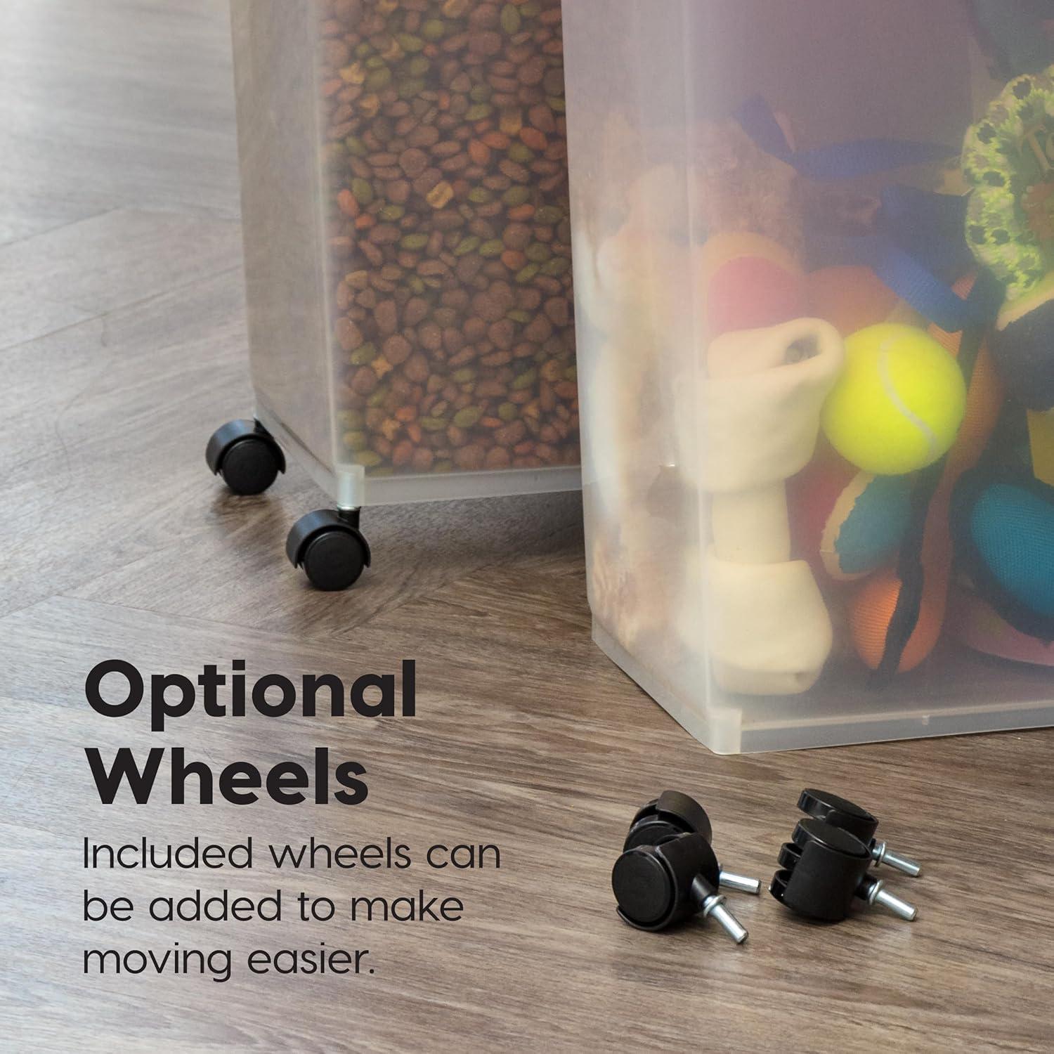 imageIRIS USA Airtight Dog Food Storage Container Up to 54 lbs Attachable Wheels For Dog Cat Bird and Other Pet Food Storage Bin Keep Fresh Translucent Body Easy Mobility 2 Pack BlackBlack
