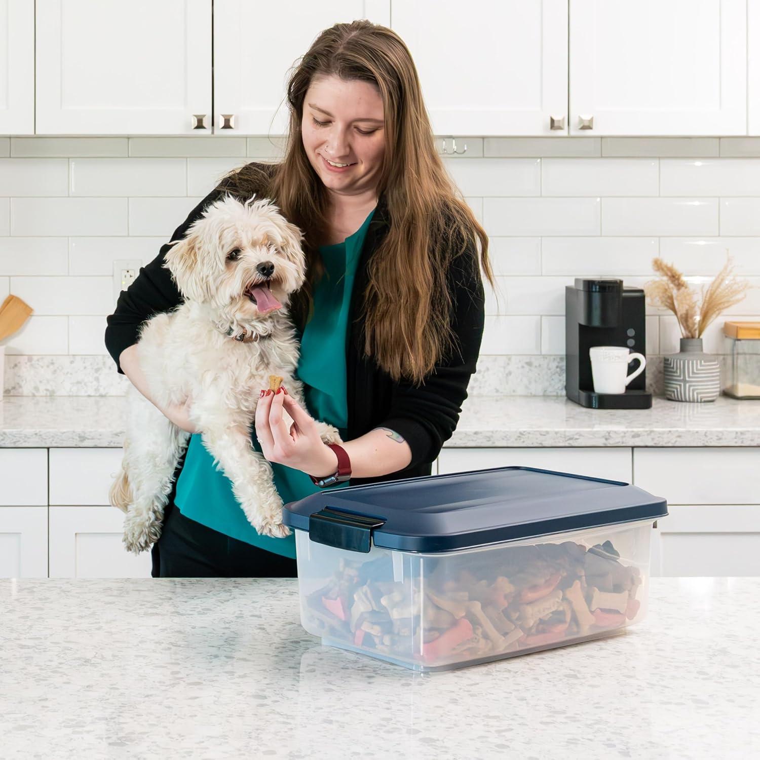 imageIRIS USA Airtight Dog Food Storage Container Up to 54 lbs Attachable Wheels For Dog Cat Bird and Other Pet Food Storage Bin Keep Fresh Translucent Body Easy Mobility 2 Pack BlackNavy