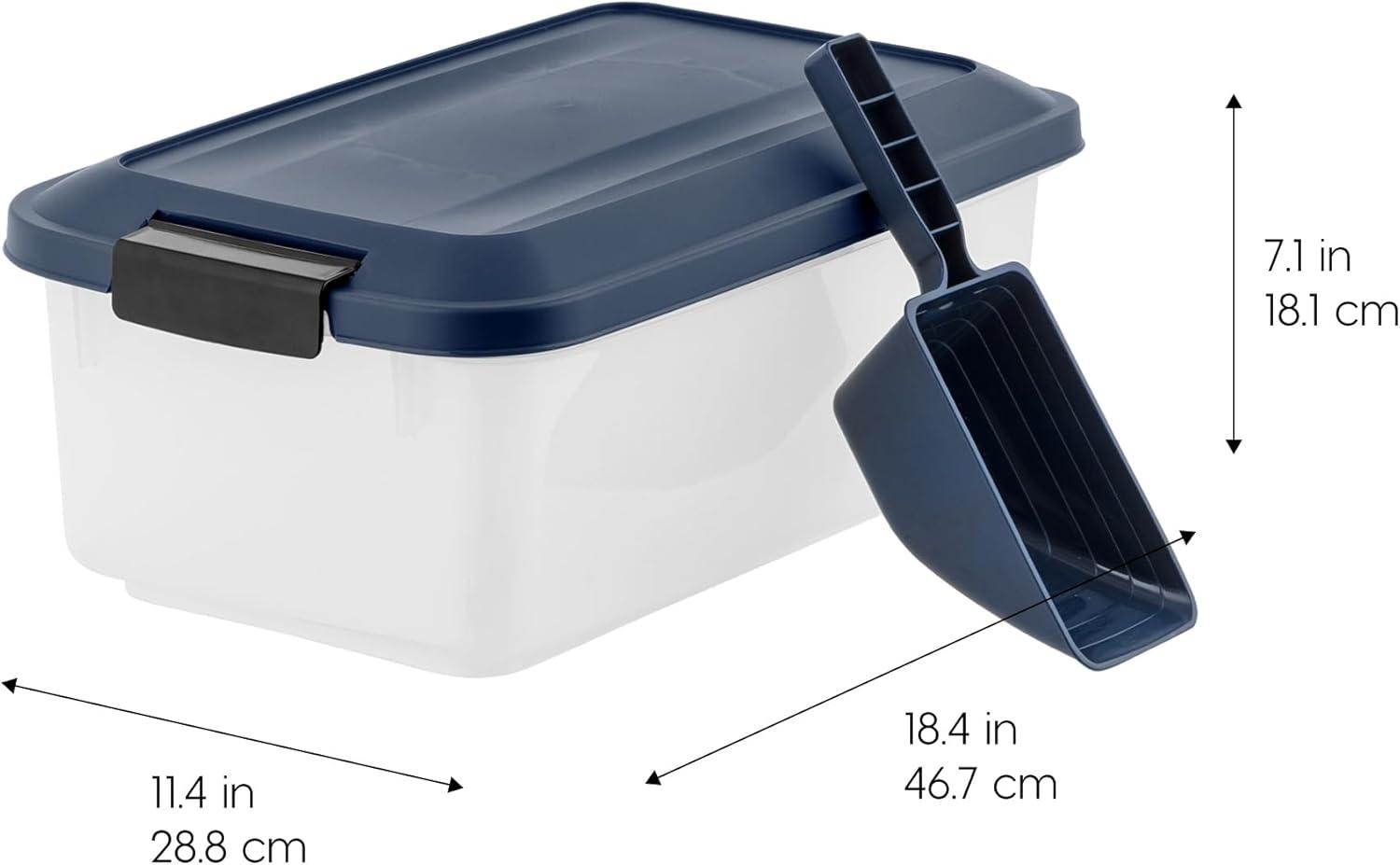 imageIRIS USA Airtight Dog Food Storage Container Up to 54 lbs Attachable Wheels For Dog Cat Bird and Other Pet Food Storage Bin Keep Fresh Translucent Body Easy Mobility 2 Pack BlackNavy