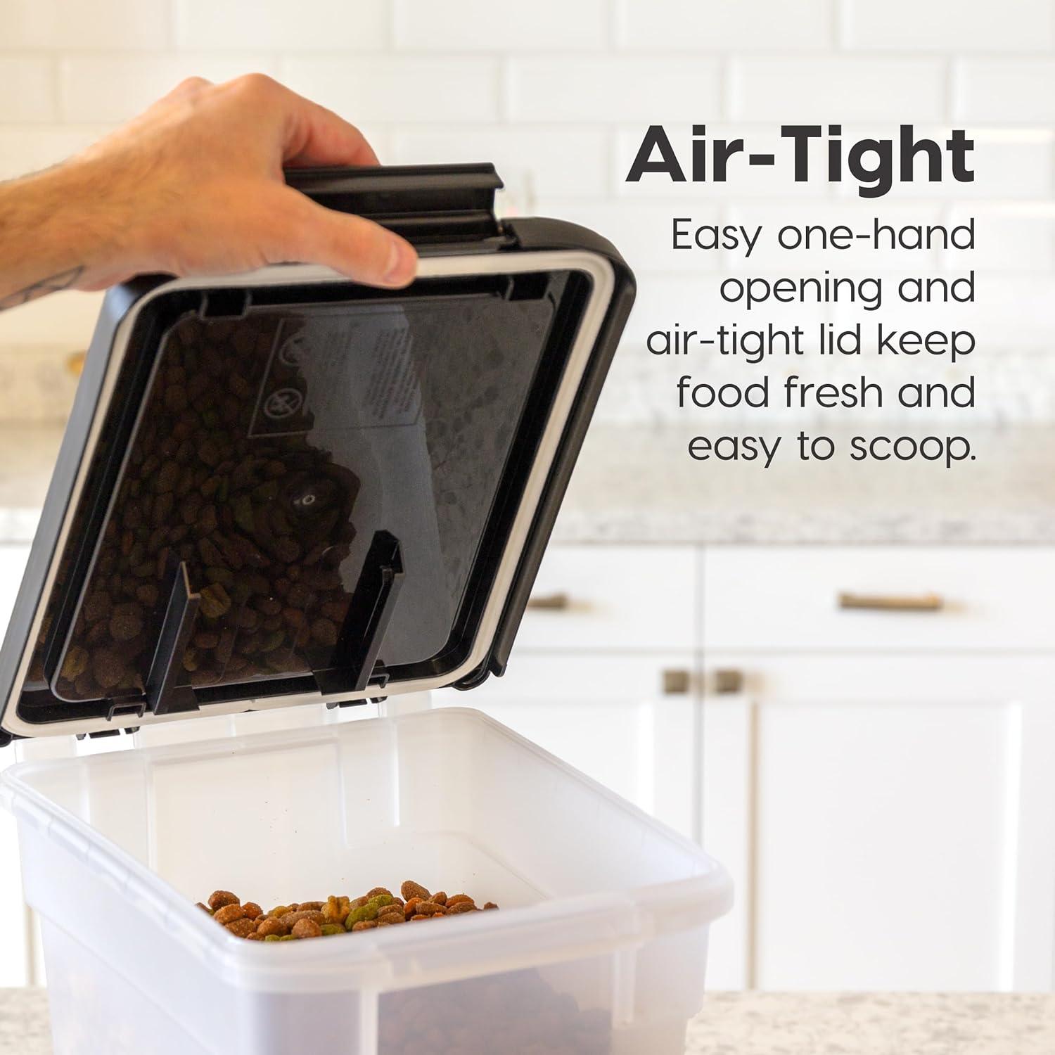 imageIRIS USA Airtight Dog Food Storage Container Up to 54 lbs Attachable Wheels For Dog Cat Bird and Other Pet Food Storage Bin Keep Fresh Translucent Body Easy Mobility 2 Pack BlackClearBlack