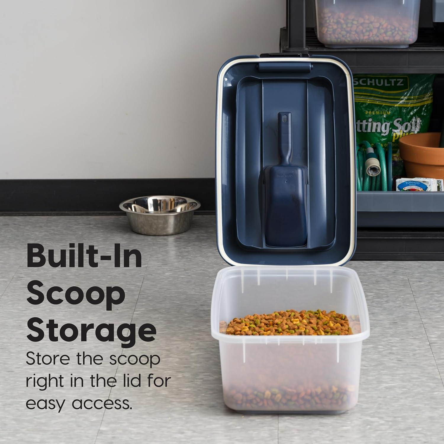 imageIRIS USA Airtight Dog Food Storage Container Up to 54 lbs Attachable Wheels For Dog Cat Bird and Other Pet Food Storage Bin Keep Fresh Translucent Body Easy Mobility 2 Pack BlackNavy