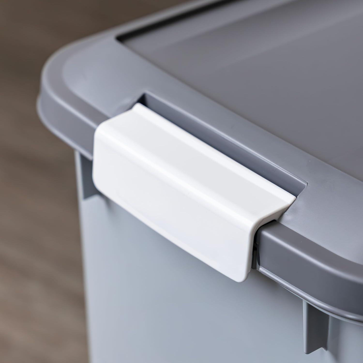 imageIRIS USA Airtight Dog Food Storage Container Up to 54 lbs Attachable Wheels For Dog Cat Bird and Other Pet Food Storage Bin Keep Fresh Translucent Body Easy Mobility 2 Pack BlackGrayDark Gray