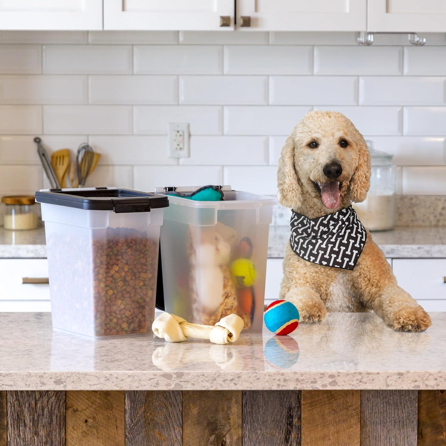 imageIRIS USA Airtight Dog Food Storage Container Up to 54 lbs Attachable Wheels For Dog Cat Bird and Other Pet Food Storage Bin Keep Fresh Translucent Body Easy Mobility 2 Pack BlackClearBlack