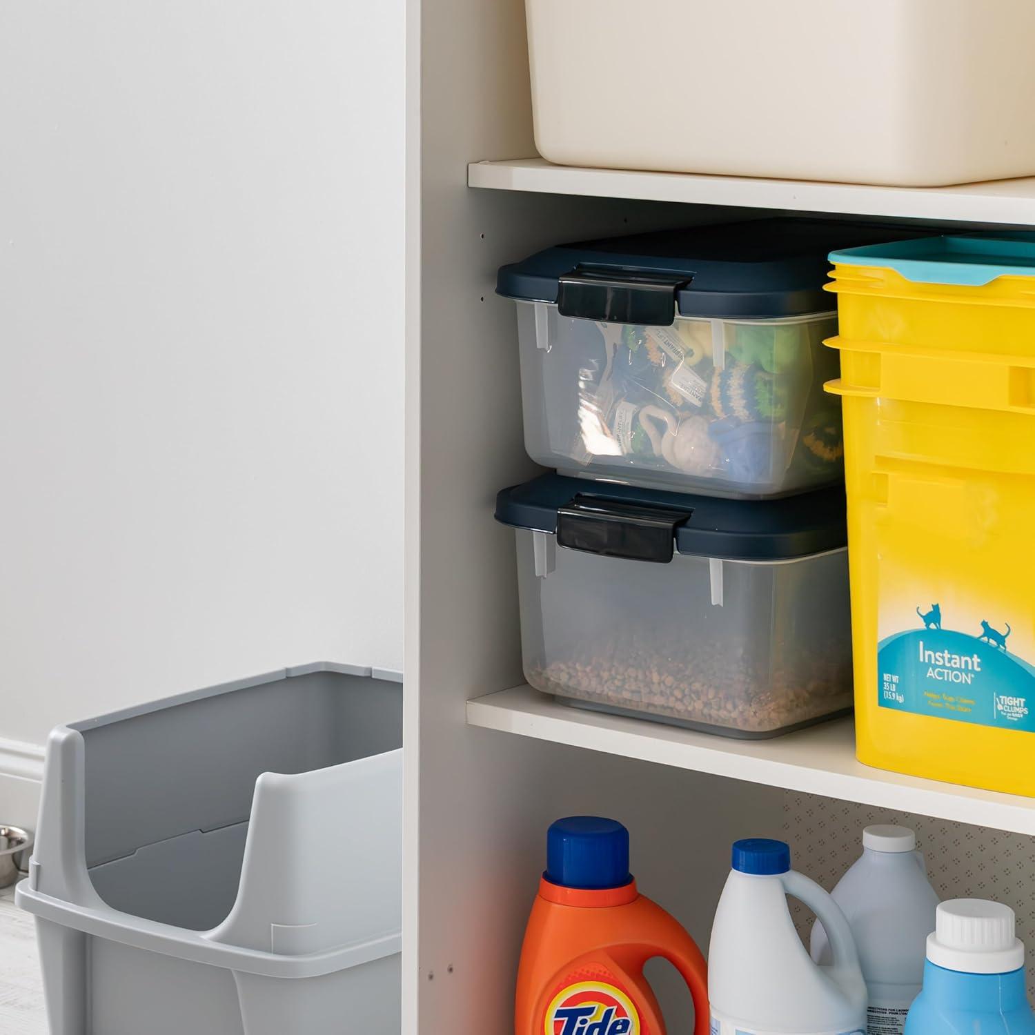 imageIRIS USA Airtight Dog Food Storage Container Up to 54 lbs Attachable Wheels For Dog Cat Bird and Other Pet Food Storage Bin Keep Fresh Translucent Body Easy Mobility 2 Pack BlackNavy