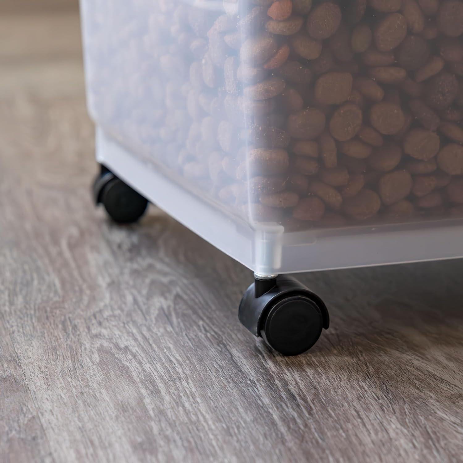 imageIRIS USA Airtight Dog Food Storage Container Up to 54 lbs Attachable Wheels For Dog Cat Bird and Other Pet Food Storage Bin Keep Fresh Translucent Body Easy Mobility 2 Pack BlackBlack