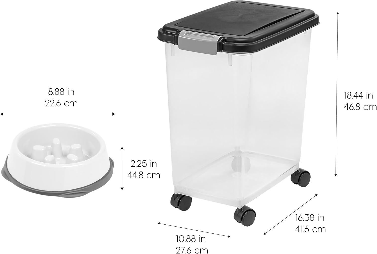 imageIRIS USA Airtight Dog Food Storage Container Up to 54 lbs Attachable Wheels For Dog Cat Bird and Other Pet Food Storage Bin Keep Fresh Translucent Body Easy Mobility 2 Pack BlackBlack