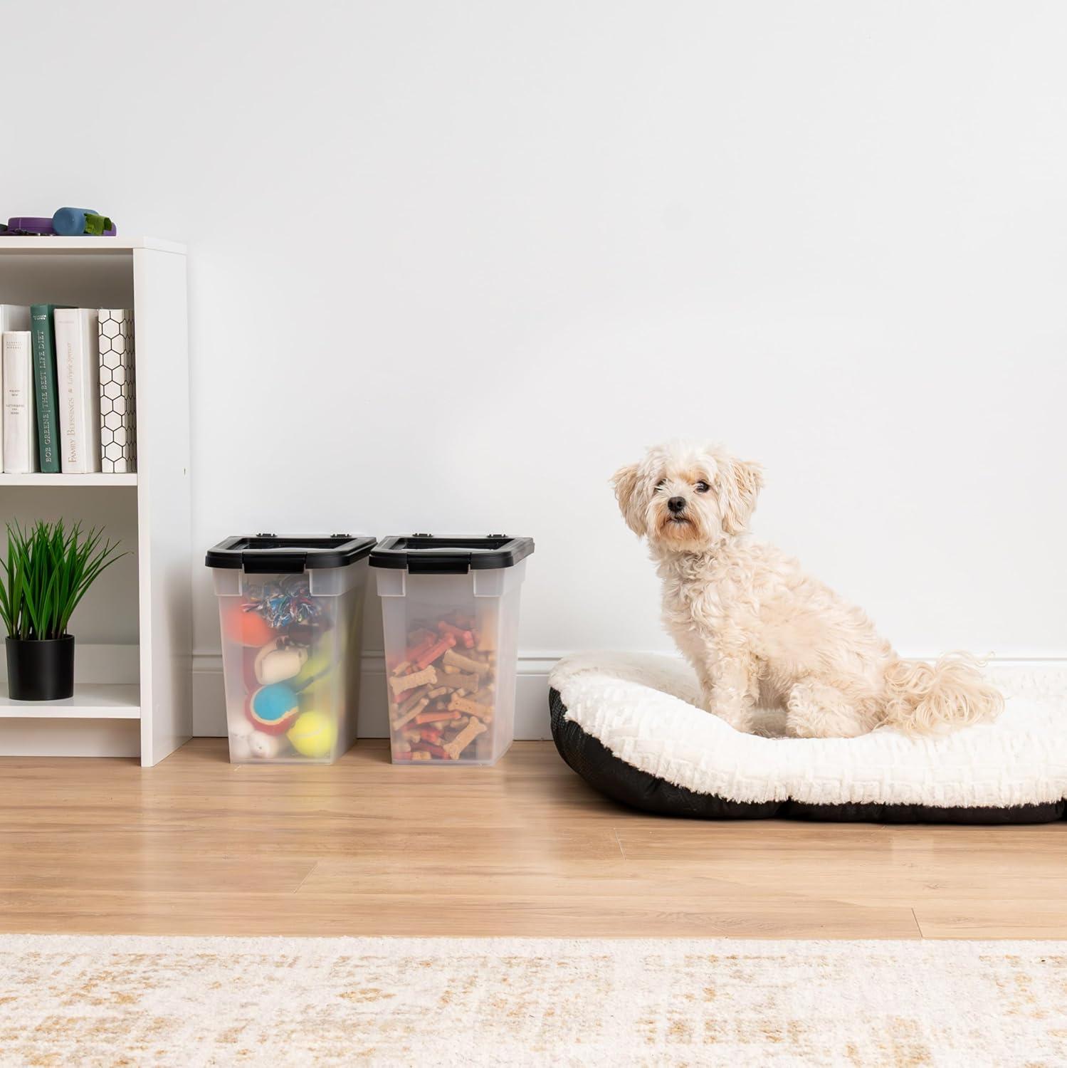 imageIRIS USA Airtight Dog Food Storage Container Up to 54 lbs Attachable Wheels For Dog Cat Bird and Other Pet Food Storage Bin Keep Fresh Translucent Body Easy Mobility 2 Pack BlackClearBlack