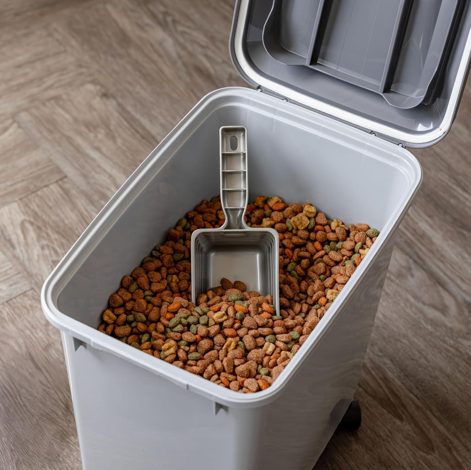 imageIRIS USA Airtight Dog Food Storage Container Up to 54 lbs Attachable Wheels For Dog Cat Bird and Other Pet Food Storage Bin Keep Fresh Translucent Body Easy Mobility 2 Pack BlackGrayDark Gray