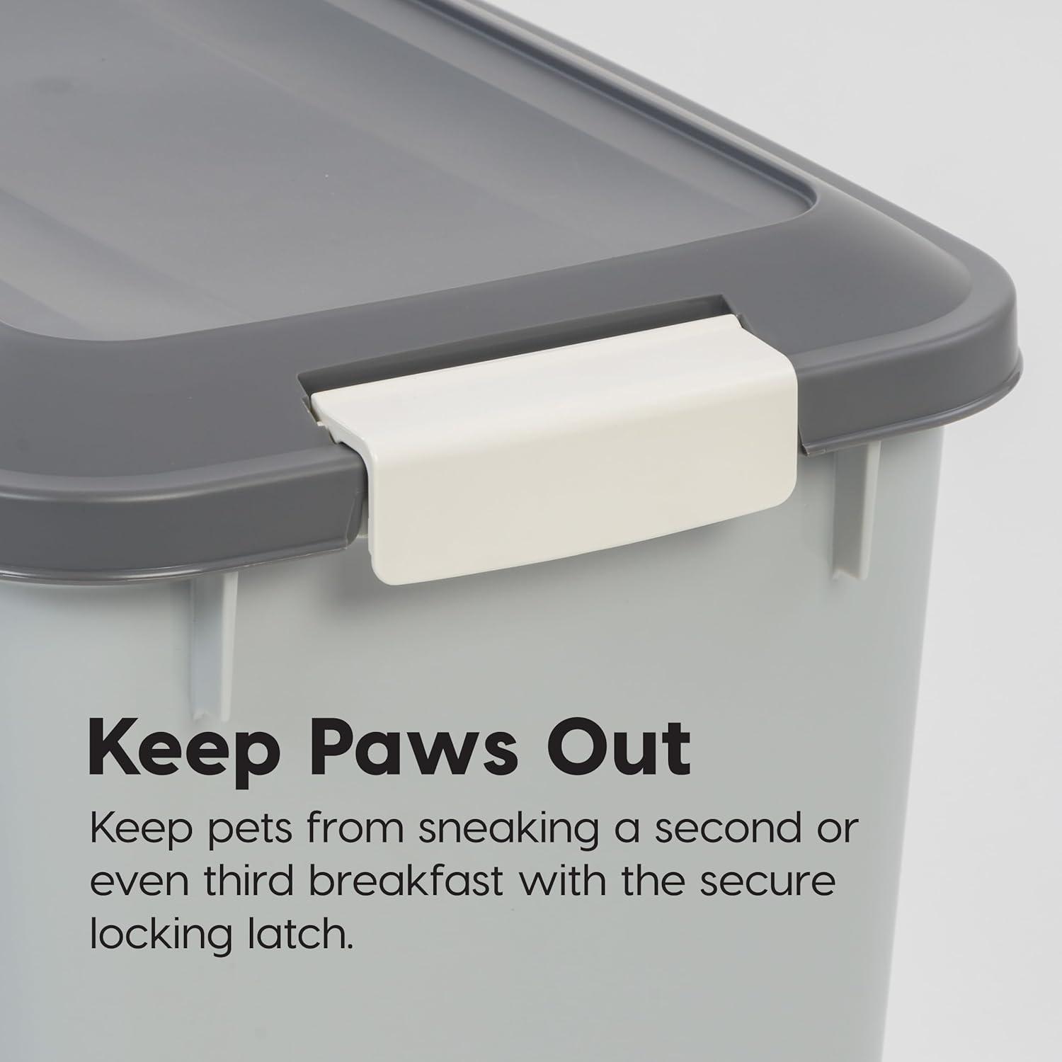 imageIRIS USA Airtight Dog Food Storage Container Up to 54 lbs Attachable Wheels For Dog Cat Bird and Other Pet Food Storage Bin Keep Fresh Translucent Body Easy Mobility 2 Pack BlackGrayDark Gray